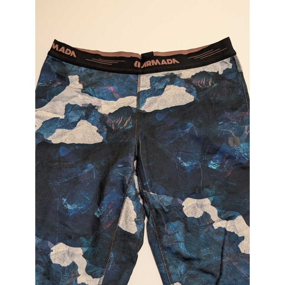 Armada Womens Base Layer Leggings Blue Camo Mountain Print Tights Small - Picture 2 of 5